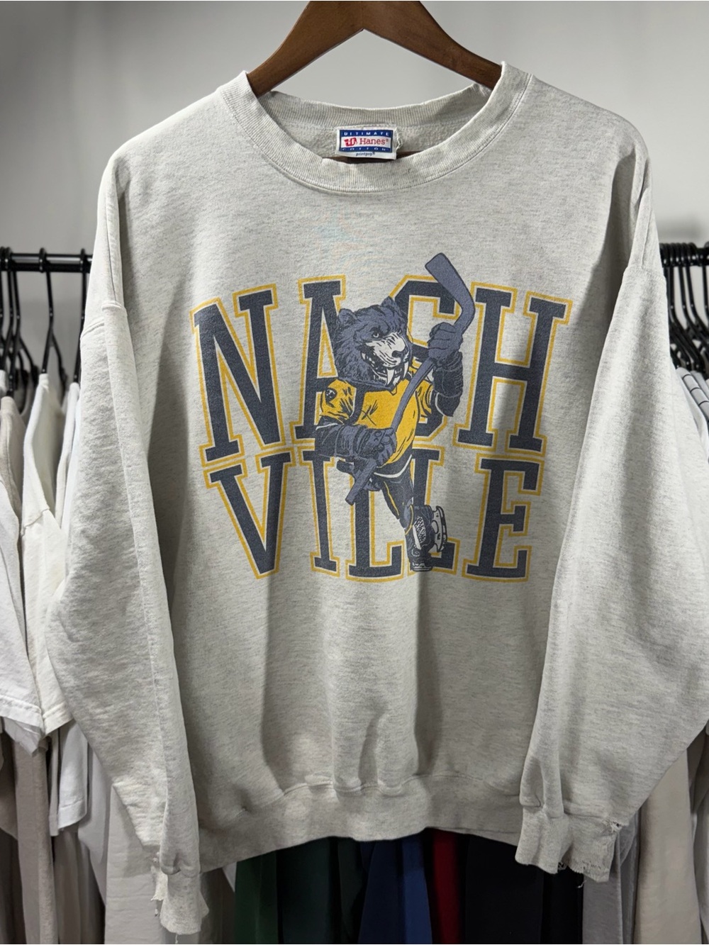 Hanes Crewneck Sweatshirt with Yellow & Dark Gray Nashville Graphic